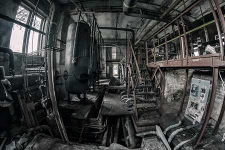 The interior of an old abandoned factoryの写真素材
