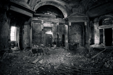 Beautiful, scary and mystical interior of an abandoned church