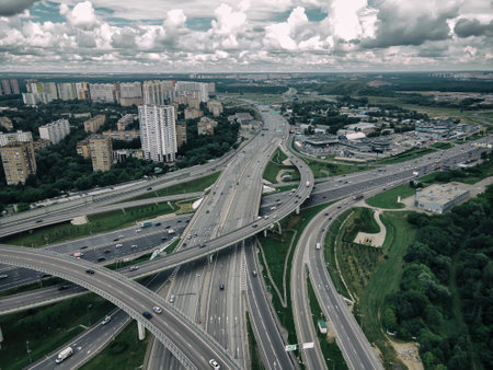 Top view of major road junctions and city