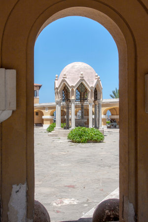 gazebo with drinking fountain insideの写真素材