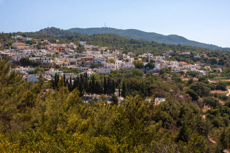 view of a small town by the seaの写真素材