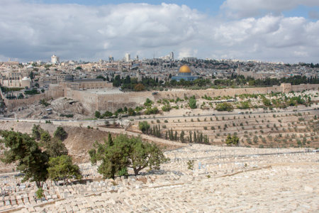 Landscape overlooking the old city in Jerusalemの写真素材