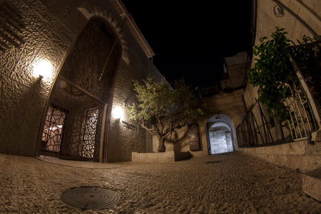 Quiet night patio among ancient housesのeditorial素材