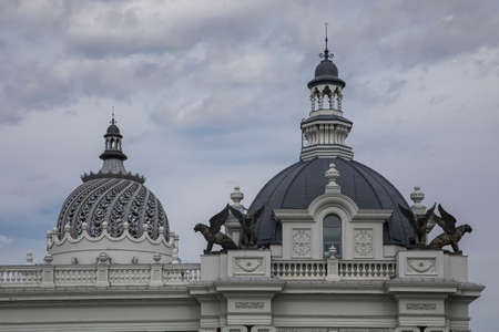 A beautiful stone dome on the roof of the palace. Ancient monumental architecture.の写真素材
