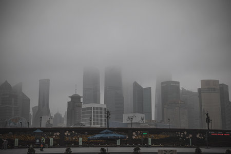 Shanghai skyline in the fog.の写真素材