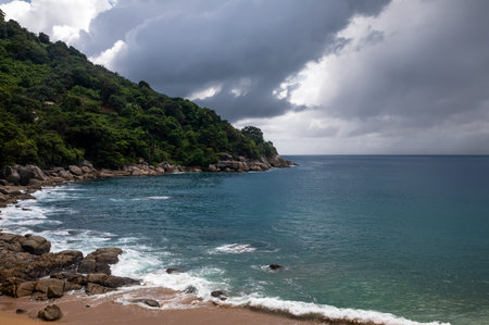 Beautiful seascape with turquoise sea and cloudy skyの写真素材