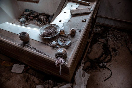 Abandoned interior of a room in an old abandoned house.の写真素材