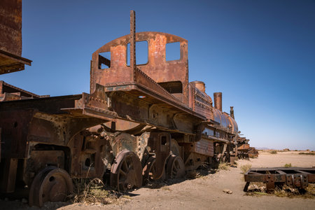 Abandoned train in the ghost town of Kolmanskop in Namibia