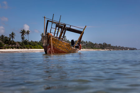 Fishing boat on the beach of the island of Zanzibar