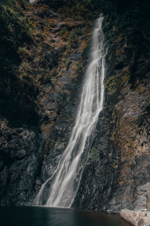 Waterfall in the mountains. Long exposure shot.の写真素材