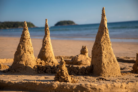Sand castle on the beach in Thailand, selective focus and shallow DOFの写真素材