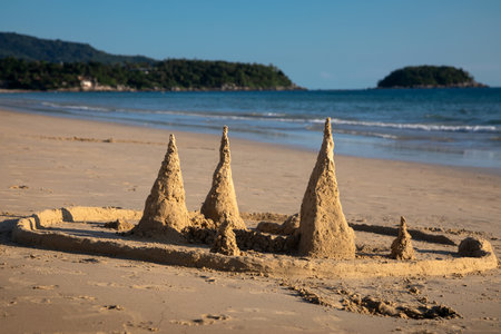 Sand castle on the beach of the island of Koh Samui in Thailandの写真素材