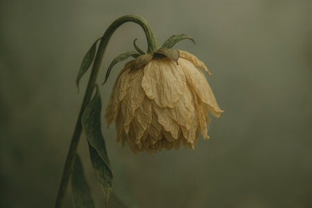 Dry yellow flower on a dark background. Close-up.の素材