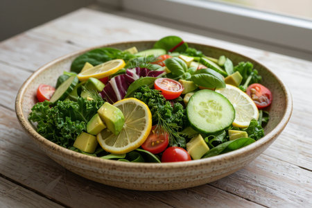 Vegetable salad with avocado, tomato, cucumber and lettuceの素材
