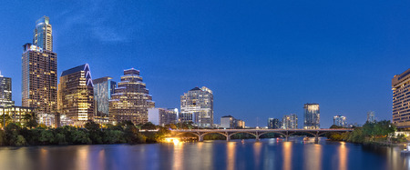 Austin Skyline in the evening and bluehourの写真素材