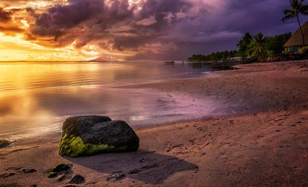Tahiti sunset with beachの写真素材