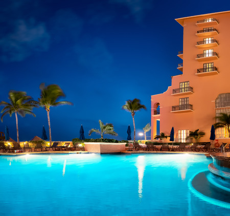 Cancun resort after sunsetの写真素材