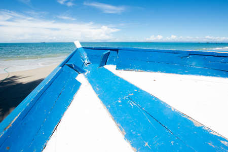 Boats in the sand. Blue sea. Caribbean beach. Sunny day. Holidays. blue seaの写真素材