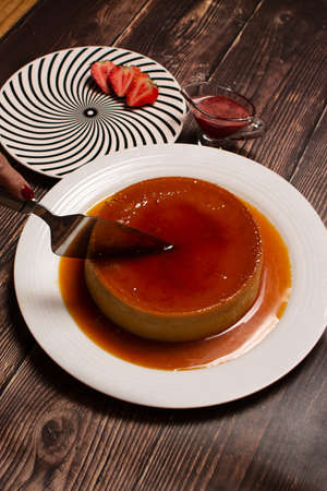 Flan . Quesillo. creme brulee. Milk and egg dessert. Egg tart. Desert. Candy.