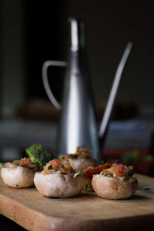 Mushrooms. Salad with mushrooms. Vegetarian food.の写真素材