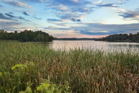 Dusk at Pontoosuc Lake in the Berkshires Hills of Western Massachusettsの写真素材