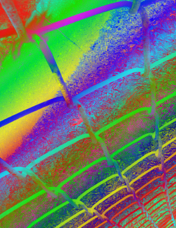 A digitally altered rainbow colored chain link fenceの写真素材