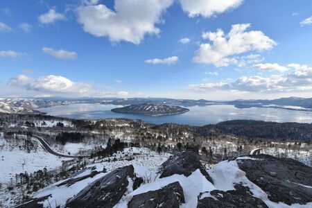 Lake Kussharo in mid winterの写真素材