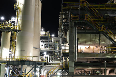 petrochemical plant at night, petrochemical plant in thailand