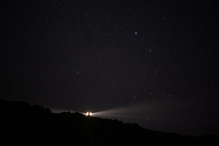Night sky with stars and milky way. Long exposure photograph.の写真素材