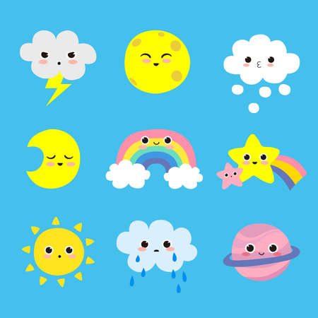 Cute weather items set of cartoon style isolated Vectorのイラスト素材