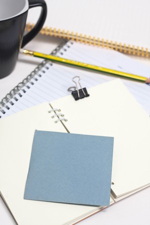 paper notes and one coffee.の写真素材