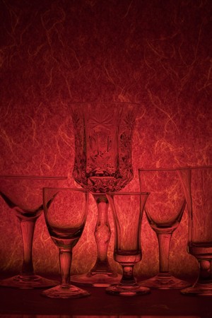 glass on red background