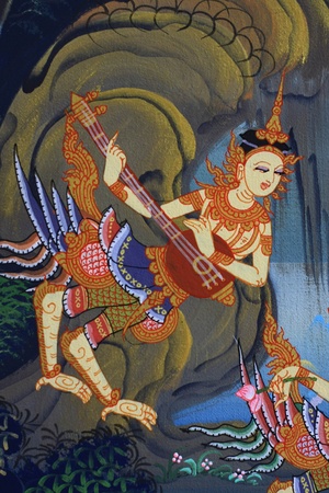 on the wall in thai templeのeditorial素材