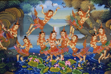 on the wall in thai templeのeditorial素材