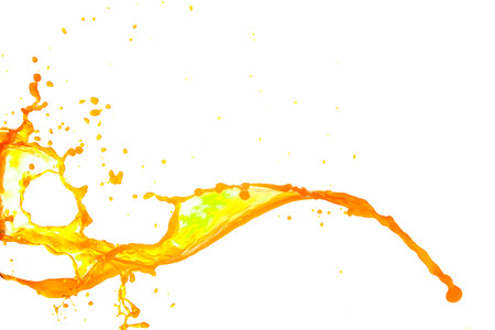 yellow water splash on white background.の写真素材