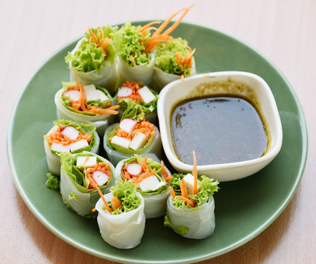 Fresh spring rolls wrapped in rice paperの写真素材