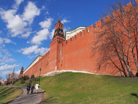 Strong brick wall of Kremlin palace, Moscow, Russiaのeditorial素材