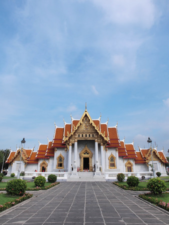 The Marble Temple  Wat Benjamabophit  was under the cloudy sky, Bangkok Thailandの写真素材