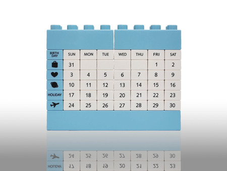 Calendar brick toy isolation on white with shadow detail by the first date of each monthの写真素材