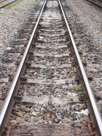 Rail track in perspective with wooden