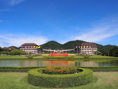 Main building at entrance of Thai university, Chiangrai, Thailandのeditorial素材