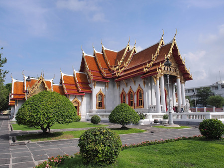 The Marble Temple (Wat Benjamabophit) was under the cloudy sky, Bangkok Thailandの写真素材