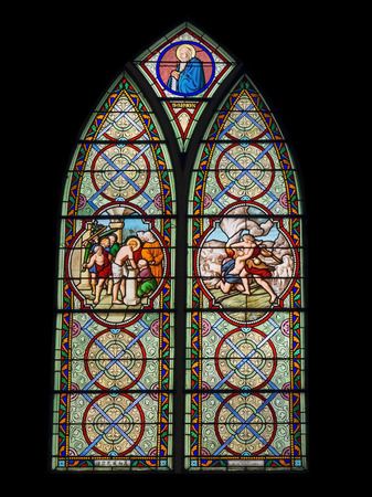 BANGKOK, THAILAND - OCTOBER 5, 2014: Catholic stained glass at Holy Rosary Church. The unique art in this church, Octorber 5, 2014 in Bangkok, Thailand.のeditorial素材