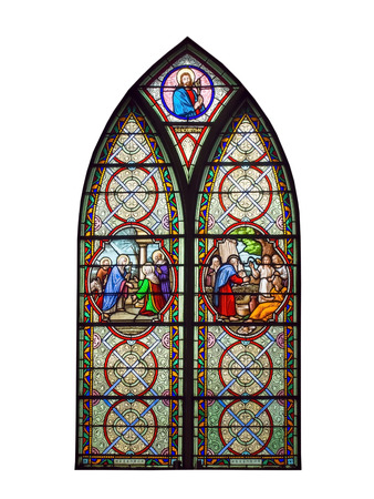 BANGKOK, THAILAND - OCTOBER 5, 2014: Catholic stained glass at Holy Rosary Church. The unique art in this church, Octorber 5, 2014 in Bangkok, Thailand.のeditorial素材