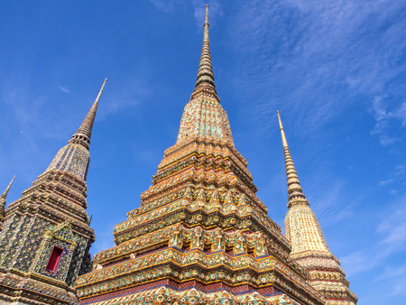 Great four Jedi in Wat Pho (Temple of Reclining Buddha) under blue sky, Bangkok, Thailandの写真素材