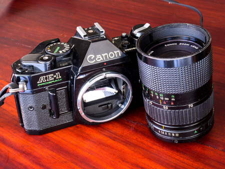 CHIANGRAI - JANUARY 4: Canon AE-1 Program classic film camera in natural light, was taken on January 4, 2015, in Chiangrai, Thailand.のeditorial素材