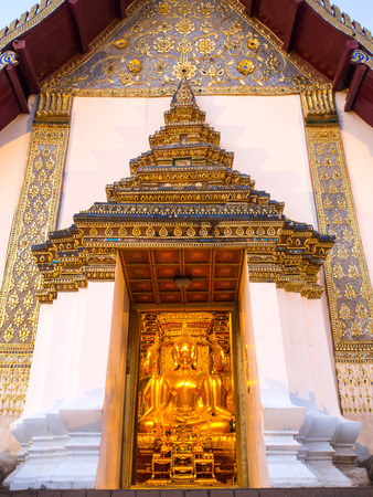 Opening door Thai art in main church of Wat Phu Mintr is very outstanding Northern Thai art.の写真素材