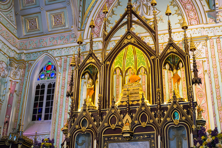 Wat Nivet Thammaprawat is Buddhism temple decorated in Christ church artのeditorial素材