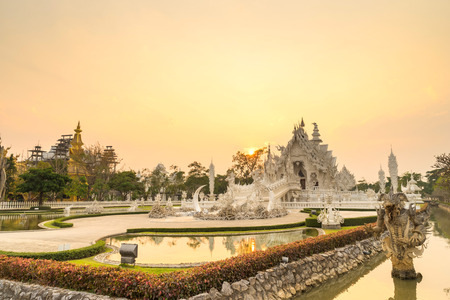 White temple with evening sky is unique beautiful Thai art in Chiangraiのeditorial素材