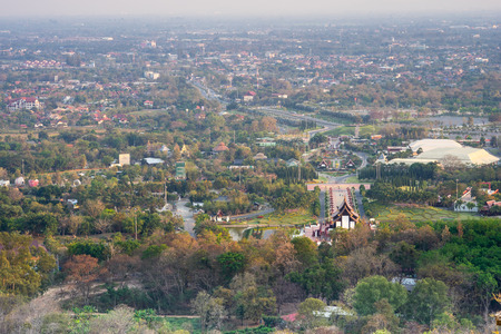 Mountain top view of Chiangmai city in twilight period, Thailandの写真素材